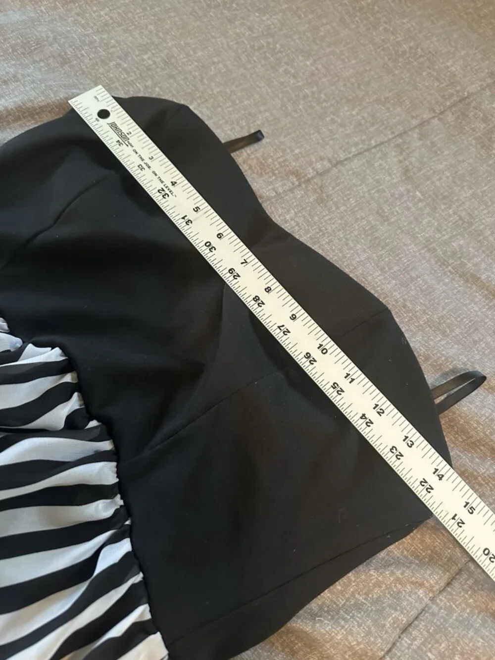 DEB Strapless Hi Low Dress Shorts Womens L Black White Striped Goth Beetlejuice